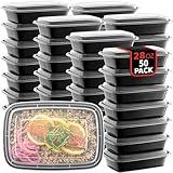 50-Pack Reusable Meal Prep Containers Microwave Safe Food Storage Containers with Lids, 28 oz - 1 Compartment Take Out Disposable Plastic Bento Lunch Box To Go, BPA Free - Dishwasher & Freezer Safe