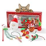 PETEPELA Christmas Cat Toys, 10 Pcs Cat Feather Mice Catnip Toys Set, Cat Gifts for Christmas, Interactive Cat Christmas Stocking Ball Toys, Crinkle Balls, Mice Toys for Indoor Cats & Kittens