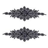 FINGERINSPIRE 2pcs Rhinestone Applique for Dress (Black,9.5x3.7inch) Iron on/Sew Crystal Patch Hotfix Diamond Sewing Appliques for Bridal Dress, Gowns, Headpiece, Belt or Other Item Decoration