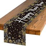 Artoid Mode Black Fireworks Happy New Year Table Runner, 2025 Festival Kitchen Dining Table Decoration for Home Party Decor 13x72 Inch