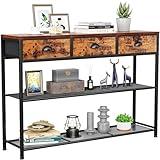 Furologee Entryway Table, 38'' Console Sofa Table with 3 Fabric Drawers, Industrial Entry Way Table with Storage Shelves, Display Shelf for Living Room, Hallway, Entrance, Foyer, Rustic Brown