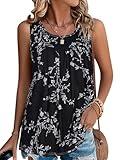 Paisley Print Plus SizeTops for Women 2024 Trendy Casual Flowy Tops Basic Summer Blouse(Floral Black White,XL)