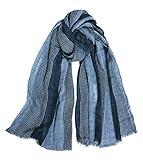 GERINLY Cotton-Linen Scarves Mens Stripe Crinkle Long Scarf European Neck Wrap Bufanda de Hombres Fashion (Blue)