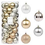 Every Day is Christmas Ornaments, Shatterproof Christmas Tree Ornament Set, Christmas Balls Decoration 50 Count (2.24"/57mm, Gold Silver)