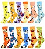 Fasefunn Women's Fun Socks Colorful Funny Novelty Crazy Animal Patterned Socks Crew, Premium Cotton, Size 6-11, 12 Pairs US031201
