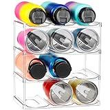 LARGER Compartment - Stackable Water Bottle Organizer Holder - for Stanley & Others' Large Tumbler - Clear Wine Rack, Cup Bottle Holder for Cabinet Home Countertop Fridge Pantry Shelf, 4 Tier Hold 12