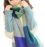 Loritta Womens Scarf Fashion Long Plaid Shawls Wraps Big Grid Winter Warm Lattice Large Scarves Gifts, Blue Green Lattice