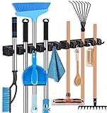HYRIXDIRECT Broom Holder Wall Mount Broom Organizer Mop Holder Hanger Garden Tool Organizers Storage Rack Garage Laundry Room Organizations and Storage with Hooks Heavy Duty