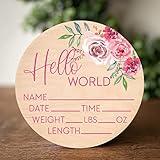 Hello World Sign for Newborn Baby Birth Stat Sign Floral Baby Sign for Hospital Baby Name Sign Pregnancy Announcement Photo Prop Crib & Nursery Decor Gift for New Mom Baby Shower Yippee Daisy