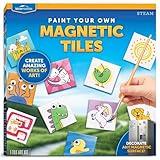 Blue Marble Magnetic Tile Art Craft Kit - Paint Your Own Magnetic Mini Tiles, Includes 10 Tiles, Magnets, 6 Paints, Brush, Googly Eyes & Transfer Stickers, Magnet Art Kit, DIY Magnets for Kids