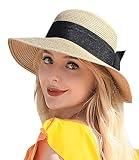 Beach Sun Hats for Women, Straw Hat for Women UPF 50+ UV Sun Protection Summer Hat Foldable Roll up Cap A-Khaki