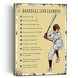 Baseball Life Lessons Canvas Painting Framed Wall Art Decor for Living Room Bedroom Office, Retro Canvas Poster Print Sport Gifts for Baseball Players Fan Birthday Xmas Graduation Gift