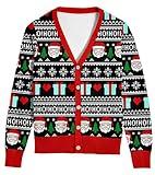 ZenGents Ugly Christmas Sweater for Men Holiday Festive OH Santa Rocks Xmas Cardigan Knit Loose Funny Snowflake Jumper for Men L