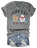 Baseball Shirts Women Baseball Mom Tshirt Baseball Game Day Graphic Tee Funny Short Sleeve Tops(Y-Grey, M)