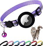 Dgerp Airtag Cat Collar Breakaway, Reflective Kitten Collar with Apple Air Tag Holder and Bell for Girl Boy Cats, 0.4 Inches in Width and Lightweight(Purple)