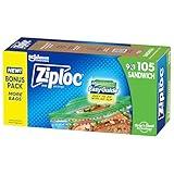Ziploc Sandwich and Snack Bags with EasyGuide Texture, Plastic Storage Bags with Grip 'n Seal Technology, 105 Bags Total