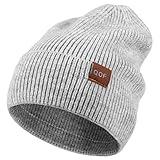 QOF Winter Fashion Wool Knitted Beanie Hat for Women Men, Thickened Warm Lined Unisex Ski Hat Skull Cap Grey