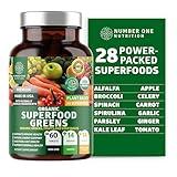 N1N Premium Organic Superfood Greens [28 Powerful Ingredients] Natural Fruit and Veggie Supplement with Alfalfa, Beet Root and Ginger to Boost Energy, Immunity and Gut Health, Made in USA, 60 Ct