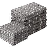 Puomue Microfiber Kitchen Towels and Dishcloths Set, 26 X 18 Inch and 12 X 12 Inch, Set of 12 Bulk Lint Free Dish Towels for Drying Dishes, Grey