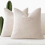 Foindtower Pack of 2, 20 x 20 Inch, Decorative Textured Boucle Throw Pillow Covers Accent Solid Pillow Cases Cozy Soft Couch Cushion Case for Chair Sofa Bedroom Living Room Home Decor, Beige
