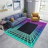 Vaporwave Retro Futuristic Background Abstract Grid Tunnel in Area Rugs Floor Mat Non Slip Throw Rugs Soft Door Mat Nursery Carpet for Living Room Home Indoor Outdoor Runner Rugs Yoga Mat