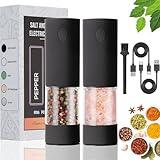 OPIIV 2 Pack Electric Salt and Pepper Grinder Set - USB Rechargeable Automatic Salt Pepper Mill Shaker with LED Light, Adjustable Coarseness, One Hand Operation