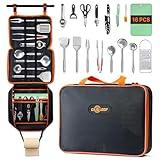 Gaialoop Camping Cooking Utensils Set 16 PCS Camp Kitchen Cookware Kit with Organizer Bag, Portable RV Camping Essentials Camper Must Haves for Cookouts Open Fire Pit