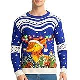 MGparty Ugly Christmas Sweater Men Women 2024 Light Up Christmas Sweater, Funny Cute Xmas Holiday Pullovers for Parties Blue