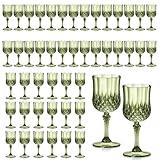 XUWAIDSGN 48 Pcs 7oz Plastic Vintage Wine Glasses Drinking Glasses Unbreakable Wedding Glassware Crystal Water Goblets Reusable Drinkware Vintage Champagne Flutes (48, Dark Green)
