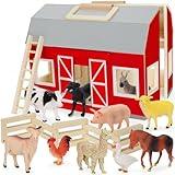 YEEBAY Farm Animals Toys for 3+ Year Old Kids Toddlers Girls Boys, Large Wooden Barn with Animal Play Figures, Farm Playset Educational Learning Toys, Ideal Christmas Birthday Gifts