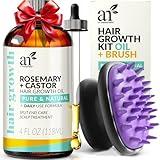 Artnaturals Organic Rosemary Castor Hair Oil + Massager Hair Growth Set Hair Growth Oil 4 ounces with Coconut & Olive Oil for Dry, Damaged & Split End