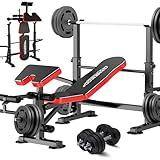 OPPSDECOR 660lbs 6 in 1 Weight Bench Set with Squat Rack Adjustable Workout Bench with Leg Developer Preacher Curl Rack Fitness Strength Training for Home Gym