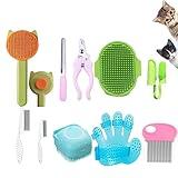 10PCS Cat & Dog Grooming Kit, Self-Cleaning Brush Removes Loose Hair, Pet Bath Brush, Massage Glove, Nail Clipper, Flea Comb