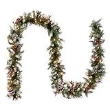 National Tree Company Pre-Lit Artificial Christmas Garland, Green, Frosted Berry, White Lights, Decorated with Pine Cones, Berry Clusters, Plug In, Christmas Collection, 9 Feet