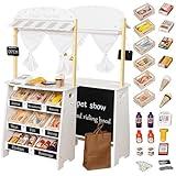 Touch Us Kids Grocery Store Playset,Pretend Play Store Toy & Wooden Supermarket Shopping Cart with Toy Cash Register, Play Money&Blackboard;26PCS Food Toys Shop for 3+ year old boys girls toddler baby