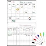 Chore Chart - 2 Pcs Chore Chart for Multiple Kids & Magnetic Calendar for Fridge, Family Chore Chart for Kids, Dry Erase Calendar - Monthly Planner + Family Chores Chart & 6 Fine Tip Markers