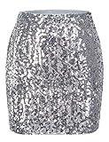 MANER Women's Sequin Skirt Sparkle Stretchy Bodycon Mini Skirts Night Out Party (XL/US 16-18, Silver Grey)