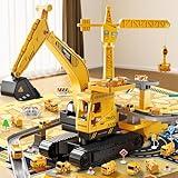 NIPLOOOW Construction Trucks Cars Toys for Toddlers, Kids Engineering Digger Race Tracks, Excavator Crane Boy Toys for 3-5 Year Old, Birthday Gifts for Kids Age 3 4 5 6 Year Old Boy