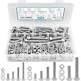 SATANTECH 246PCS Hex Head Nuts and Bolts Assortment Kit, Stainless Steel 1/4-20, 5/16-18,3/8-16 Bolts and Nuts Kit, Assorted Nuts and Bolts, Flat & Spring Lock Washers with Case