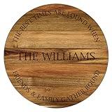 Engraved Gather Round Personalized Lazy Susan, 16" Rotating Tray Brown