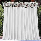 Joydeco White Curtains Backdrop for Wedding Parties, Photo Backdrop Curtains for Wedding Decorations Birthday, Wrinkle Free Polyester 5ft x 10ft Fabric Drape 2 Panels with Rod Pockets