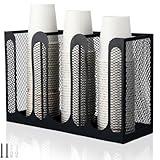 Maxcheck Metal Mesh Cup and Lid Holder Coffee Cup Dispenser Cup Lid Holder Paper Cup Storage Organizer Holder Countertop or Wall Mount for Coffee Bar, Kitchen, Breakroom(3 Compartments)