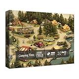Vintage Forest Camping Puzzle for Adults 1000 Pieces, Rv Outdoor Lake Scenic Jigsaw Puzzles, Cozy Nature Family Campsite Puzzle
