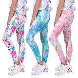 Quedoris Girls 3-Pack Printed Leggings Tie Dye Fuchsia Green Purple Pink 130Y