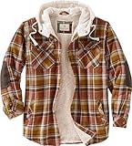 Legendary Whitetails Men's Standard Camp Night Berber Lined Hooded Flannel Shirt Jacket, Arrowood Barnwood Plaid, X-Large