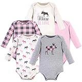 Hudson Baby Unisex Baby Cotton Long-sleeve Bodysuits, Pink Moose, 0-3 Months US