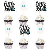 Ercadio 24 Pack Halloween Little Boy Ghost Cupcake Toppers Glitter Halloween Ghost Cupcake Picks Boy or Girl Cake Baby Shower Birthday Halloween Themed Gender Reveal Cake Decorations Supplies