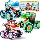 JOYIN 3 Pack Monster Truck Toy - Motion Activated Light-Up Cars for Toddlers - Monster Treads Lightning Wheels - Baby Toy Present - Press & Go Cars for Boys Girls