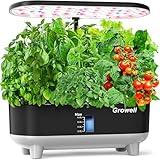 Growell Hydroponics Growing System Kit, 16 Pods Indoor Garden with 28W Full Spectrum LED Grow Light, Auto Timer, 3 Smart Light Modes, 8L Large Herb Garden, Ideal Gardening Gift for Women, Men (Black)