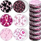 Yalikop 48 Pcs Breast Cancer Awareness Small Compact Mirrors Bulk Mini Pocket Makeup Round Mirrors Breast Cancer Awareness Accessories Gift for Women Friends (Stylish Pattern)